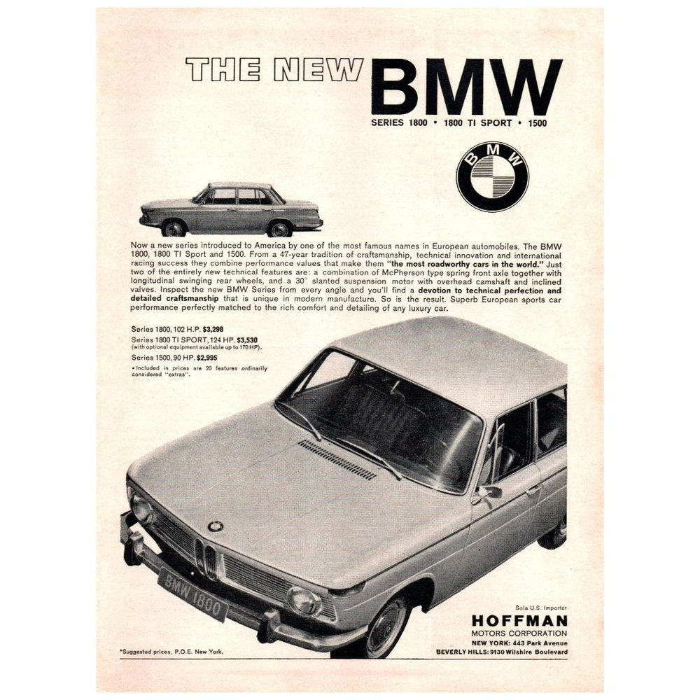 1964 BMW 1800 Sport 1500 Luxury Sedan Sports Car Vintage Print Ad Classic Car